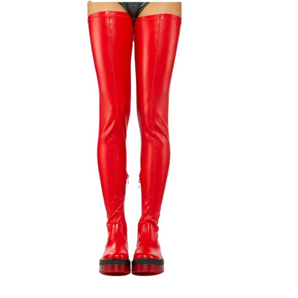 AZALEA WANG DO IT TO YA FLATFORM BOOT WITH 4 WAY STRETCH IN RED 7.5 - Picture 4 of 10